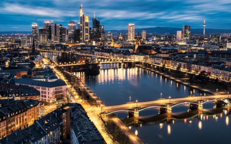 aerial view of city buildings during night time