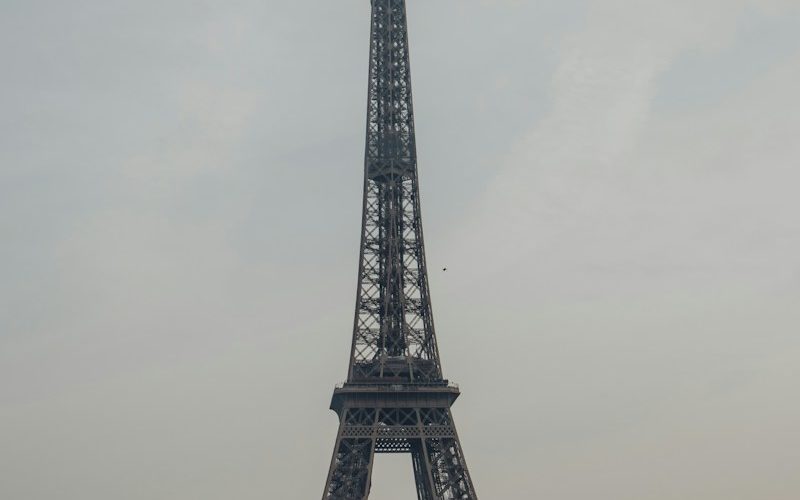 eiffel tower under gray sky